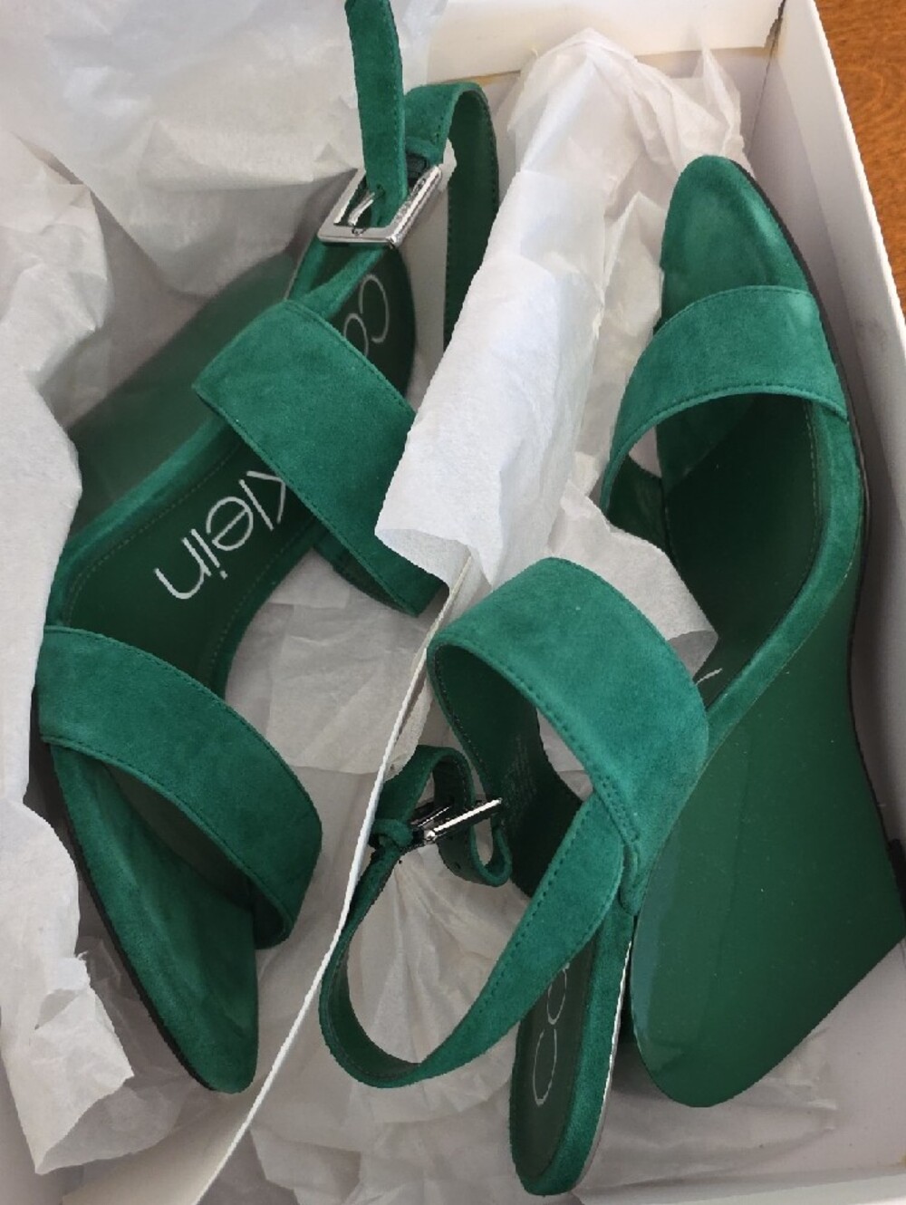 Calvin Klein Teal Green Suede Two-Strap Women's Sandals - Picture 7 of 7